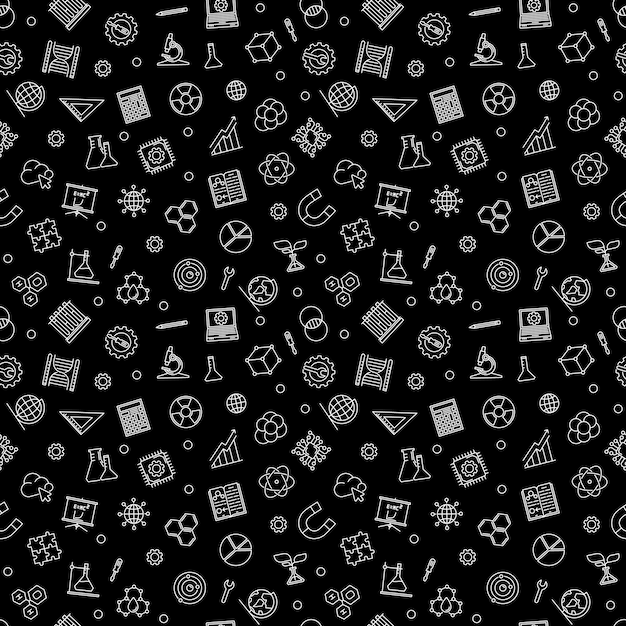 STEM Education vector Science dark seamless pattern