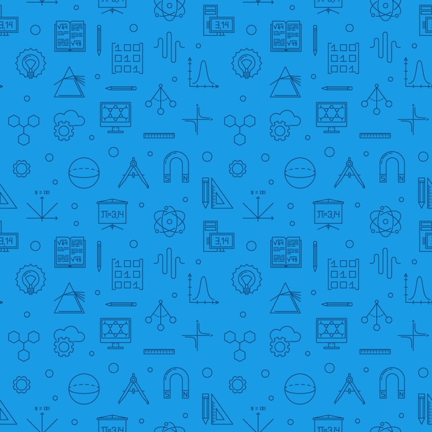 Stem learning blue vector line seamless pattern