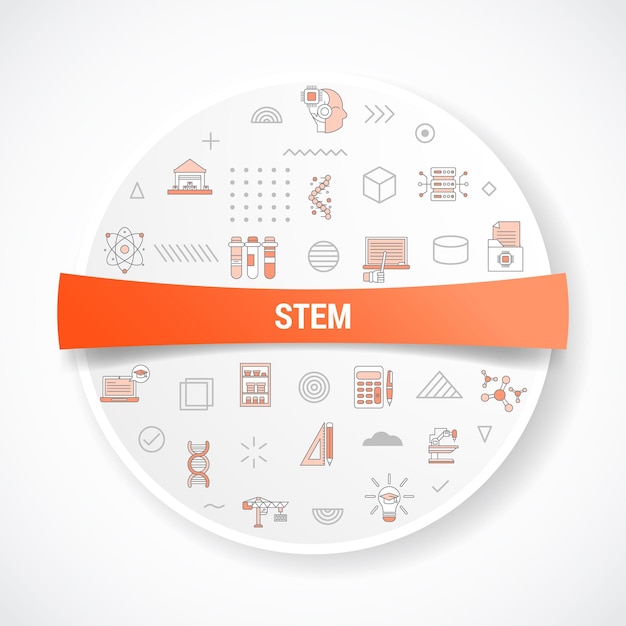 Stem science technology engineering math concept with icon concept with round or circle shape for badge