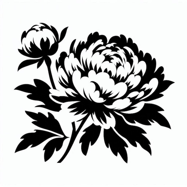 A Stencil Art Silhouette simple Peony vector Contour Drawing white black white background