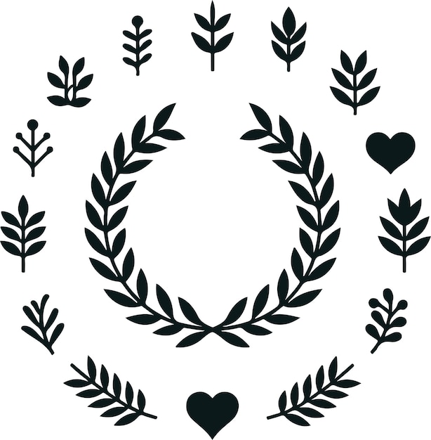 A Stencil Art Simple Minimal Laurel Wreath Silhouette Icon Logo Vector Collection