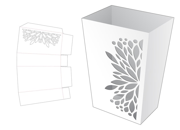 Stenciled container box die cut template and 3D mockup