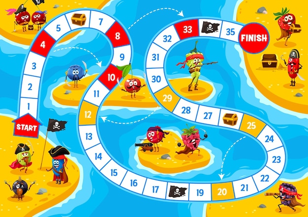 Step board game cartoon berry pirates on island