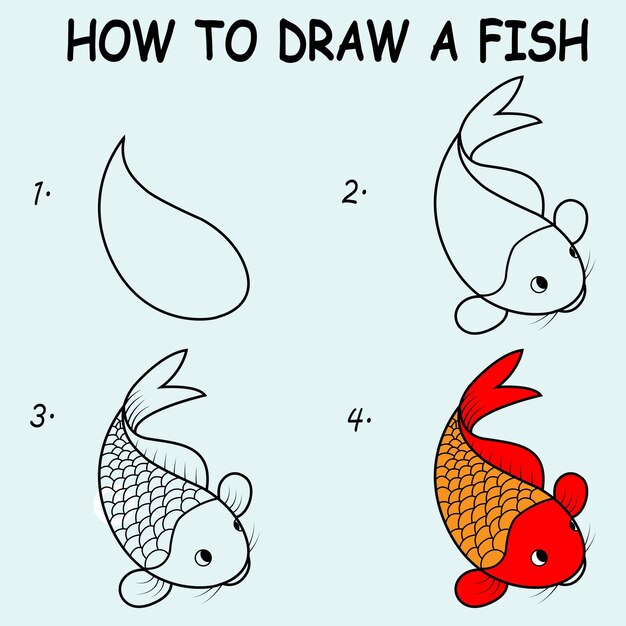 Vector step by step to draw a fish drawing tutorial a fish drawing lesson for children