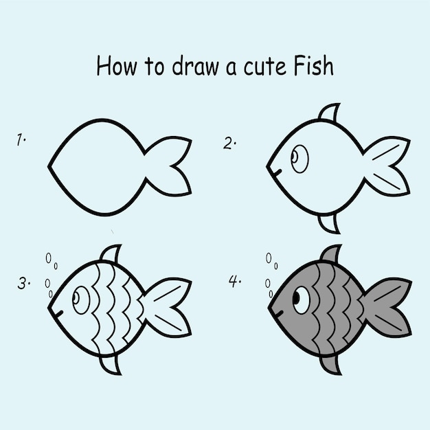 Vector step by step to draw a fish drawing tutorial a fish drawing lesson for children