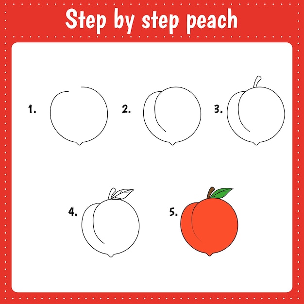 Step by step drawing illustration Fruit Peach