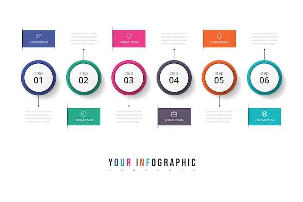 step Infographic chart design with icons and six options or steps. Template for business, presentations, web sites, flow chart.