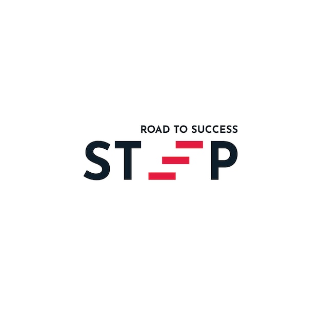 STEP logo with stairs on the letter E wood mark vector design illustration