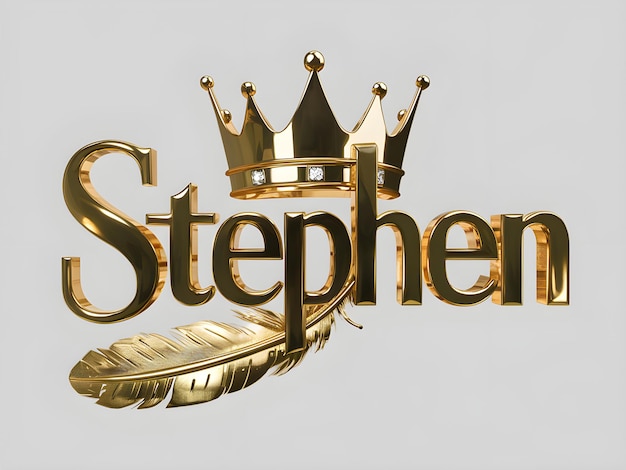 Stephen Name Logo Design Stephen Name in Elegant Font Gold Crown with feather Vector Format