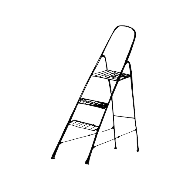 Stepladder sketch. Hand drawn stair, step ladder, rung ladder Black sketch style illustration, isolated on white background.