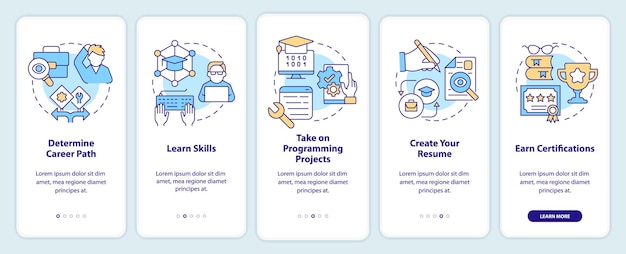 Steps to become software engineer onboarding mobile app screen