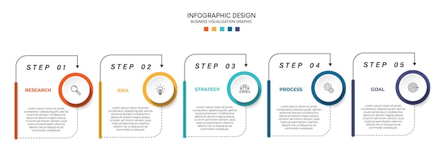 Steps business data visualization timeline process infographic template design with icons