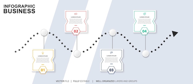 Steps business data visualization timeline process infographic template design with icons