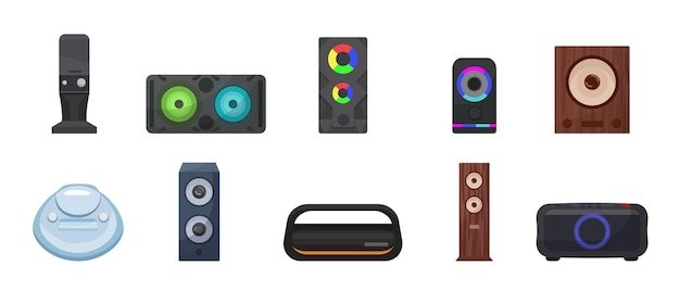 Stereo system icons set cartoon vector Big speakers