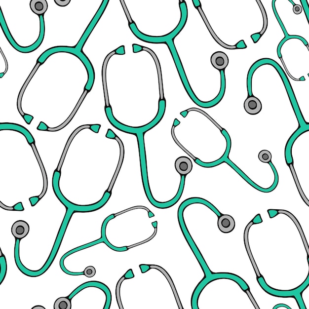 Stethoscope cartoon style seamless vector pattern