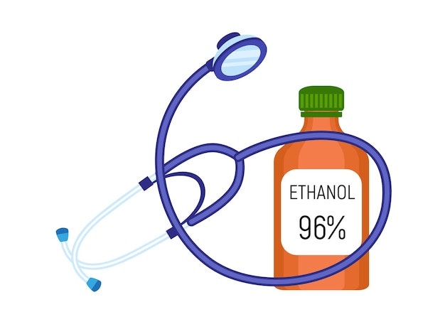 Stethoscope ethanol bottle icon Flat illustration of stethoscope ethanol bottle vector icon for web design