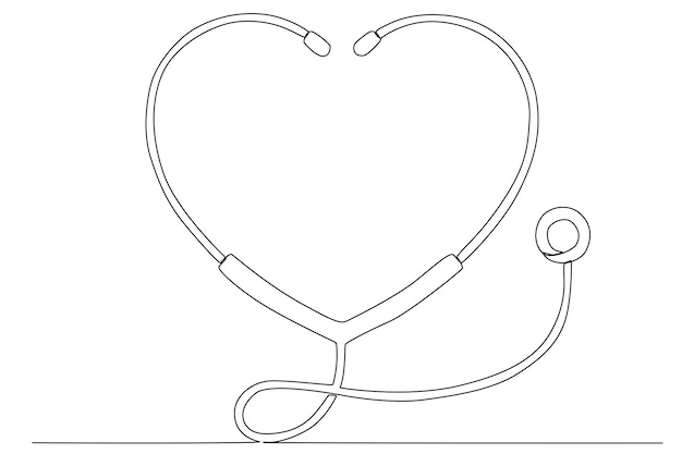 The stethoscope in the heart shape in world healthy day one line art