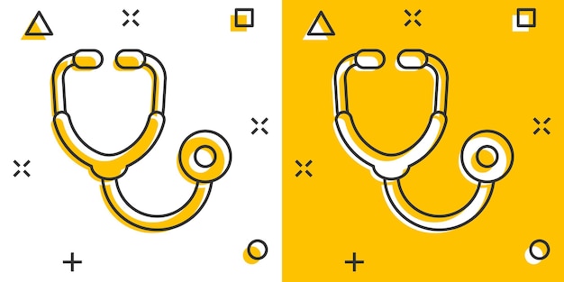 Stethoscope icon in comic style Heart diagnostic cartoon vector illustration on isolated background Medicine splash effect sign business concept