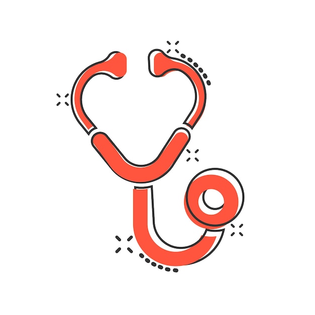 Stethoscope icon in comic style Heart diagnostic cartoon vector illustration on isolated background Medicine splash effect sign business concept