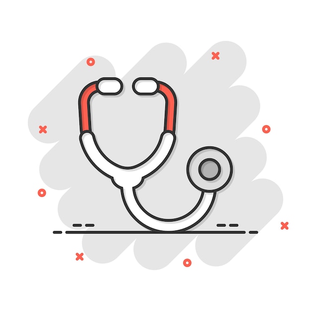 Stethoscope icon in comic style Heart diagnostic cartoon vector illustration on isolated background Medicine splash effect sign business concept