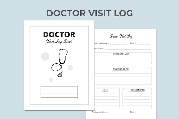 Stethoscope vector. KDP ready logbook. Medical notebook. Health Care Log Book and medical Tracker. Doctor visiting logbook KDP interior. Medical Visit Log Book.