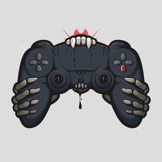 Stick controller bitten by skull teeth art illustration