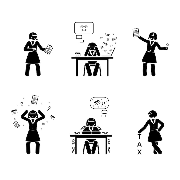 Stick figure busy accountant woman icon