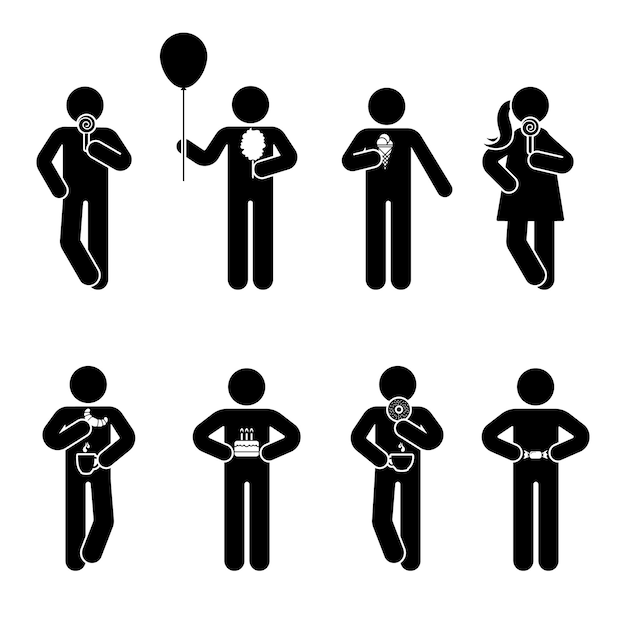 Stick figure different eating position set