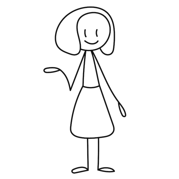 Stick figure girl, isolated, vector