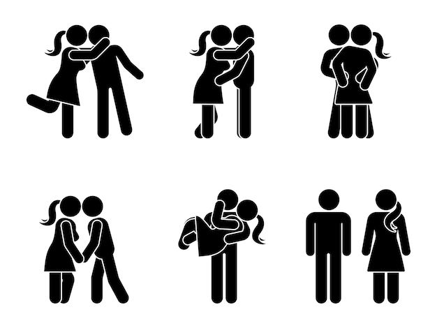 Stick figure kissing couple set