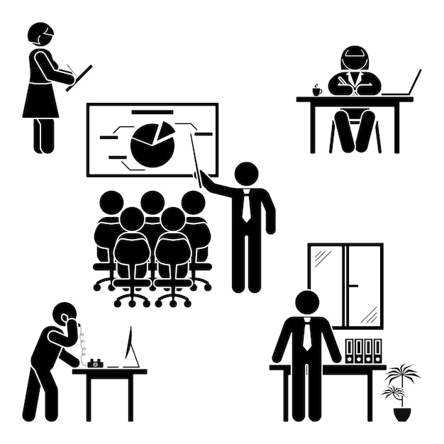 Stick figure office poses set