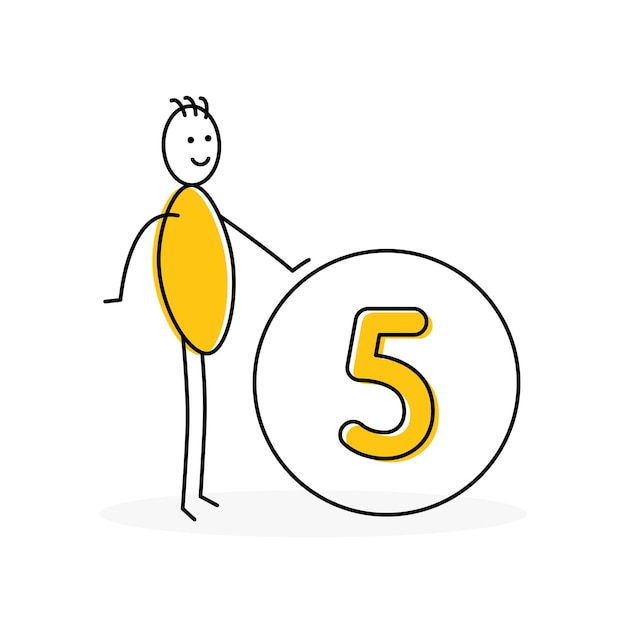 Stick figure showing number 5 or five isolated on white background.