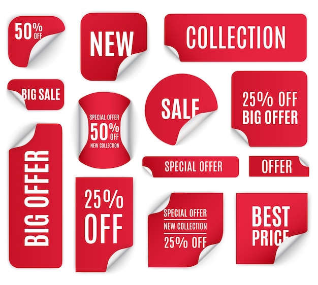 Sticker badge discount price Best choice order now special offer new big sale banners tag set Vector