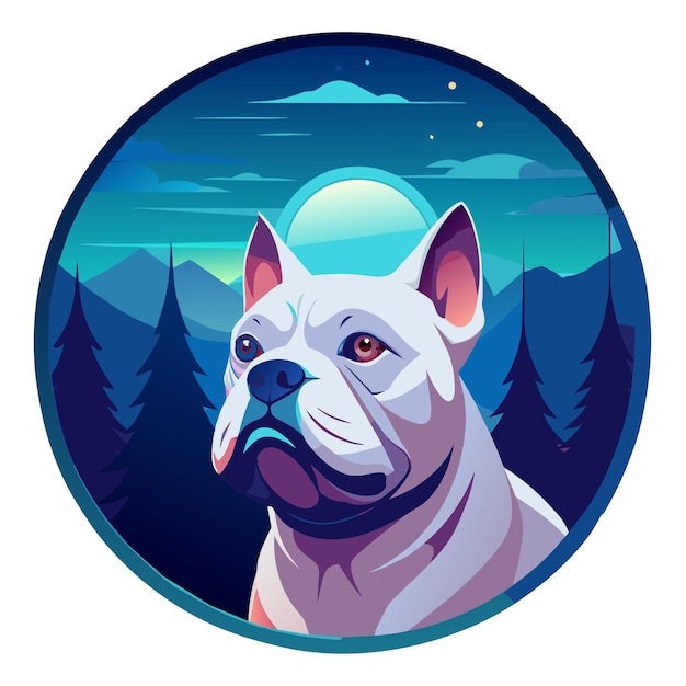 Sticker Bulldog in the night Logo Vector Background Design