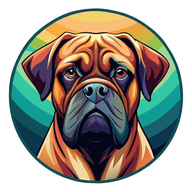 Sticker Bullmastiff in the night Logo Vector Background Design