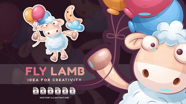 Sticker cartoon character adorable dreams lamb