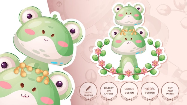 Sticker cartoon character adorable frog