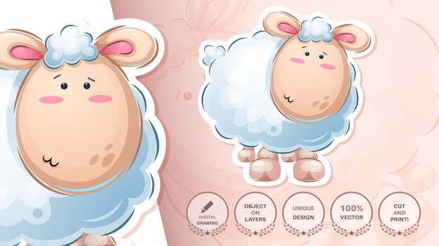 Vector sticker cartoon character adorable sheep