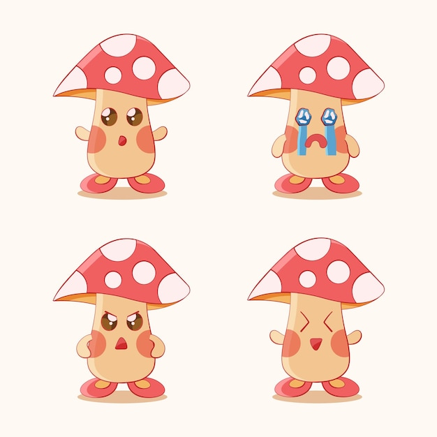 Vector sticker character of cute mushrooms with different expressions