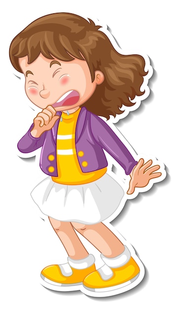 Sticker design with a girl sneezing cartoon character