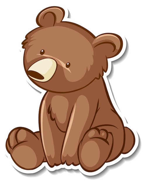 Sticker design with grizzly bear in sitting pose isolated