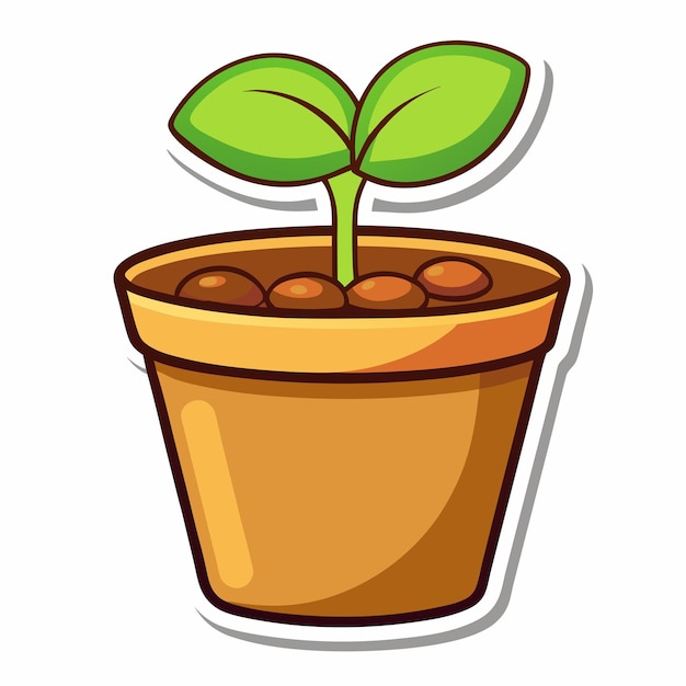 Vector sticker design with seedling plant in a pot on a isolated white background 19