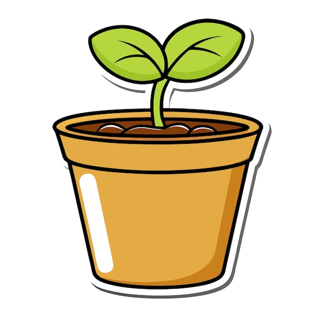 Vector sticker design with seedling plant in a pot on a isolated white background 23