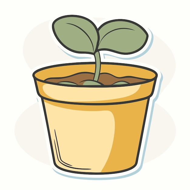 Vector sticker design with seedling plant in a pot on a isolated white background 25