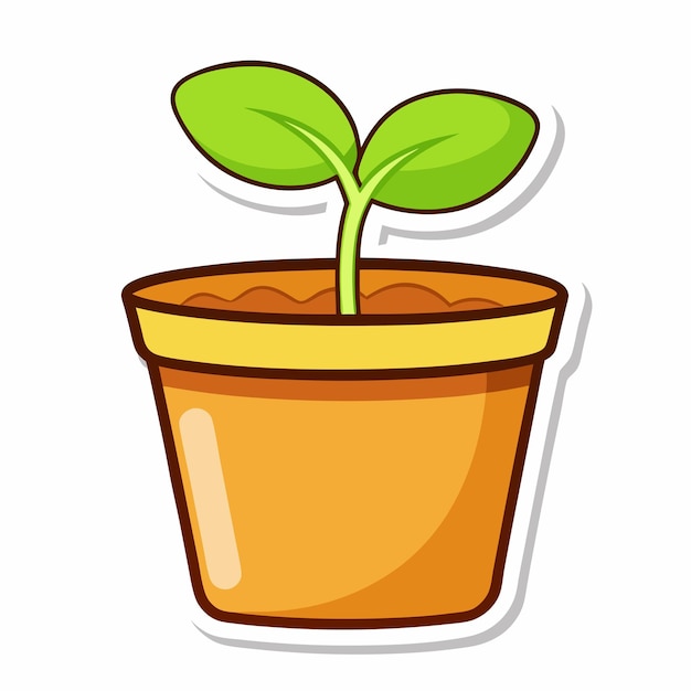 Vector sticker design with seedling plant in a pot on a isolated white background 33