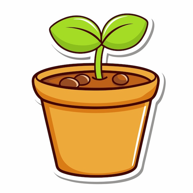 Vector sticker design with seedling plant in a pot on a isolated white background 9