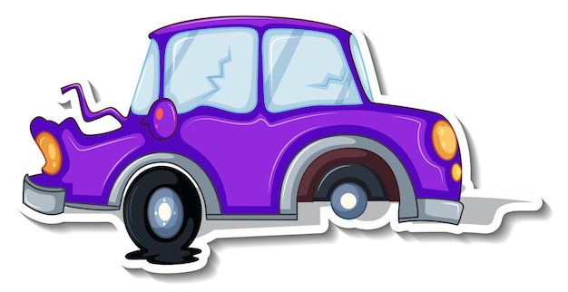 Sticker design with wrecked car isolated