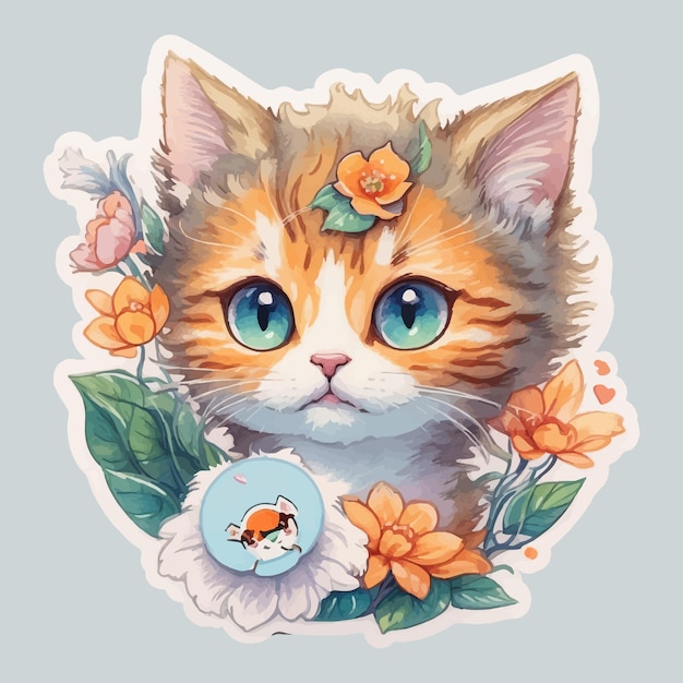 STICKER A detailed illustration of a print of vivid cat head