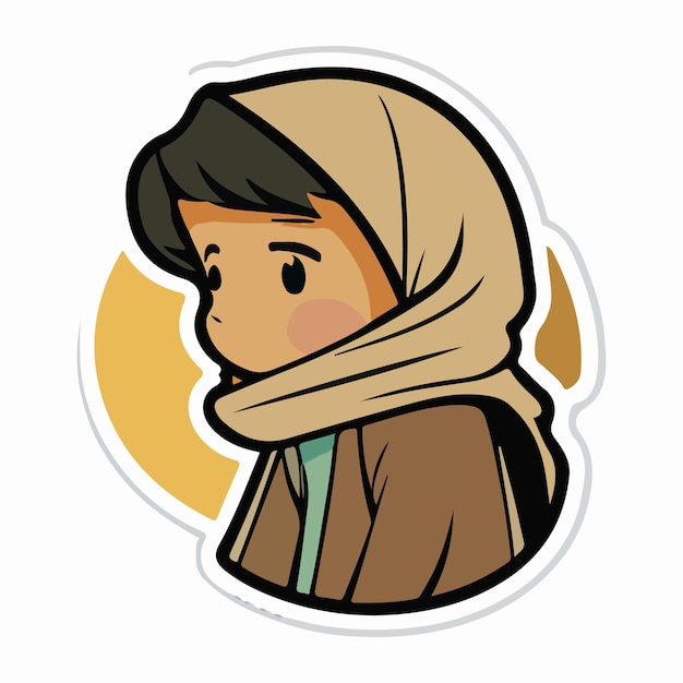 A sticker of a girl with a scarf on her head and the words the word on it