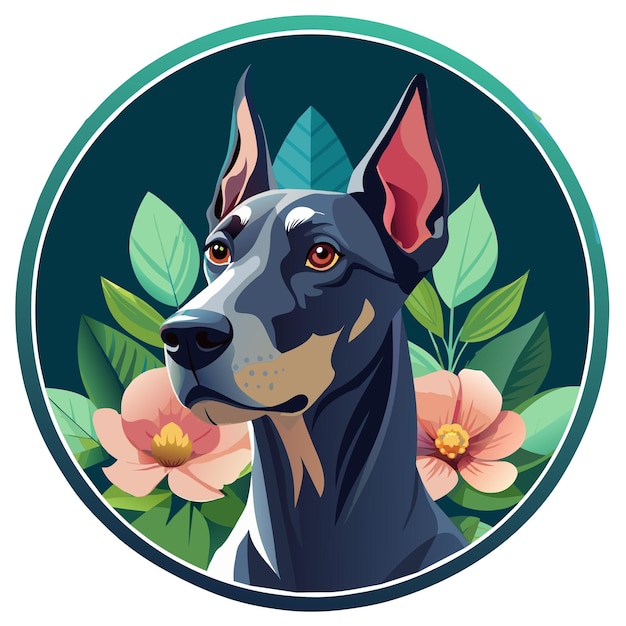 Sticker Great Dane and flowers Logo Vector Background Design